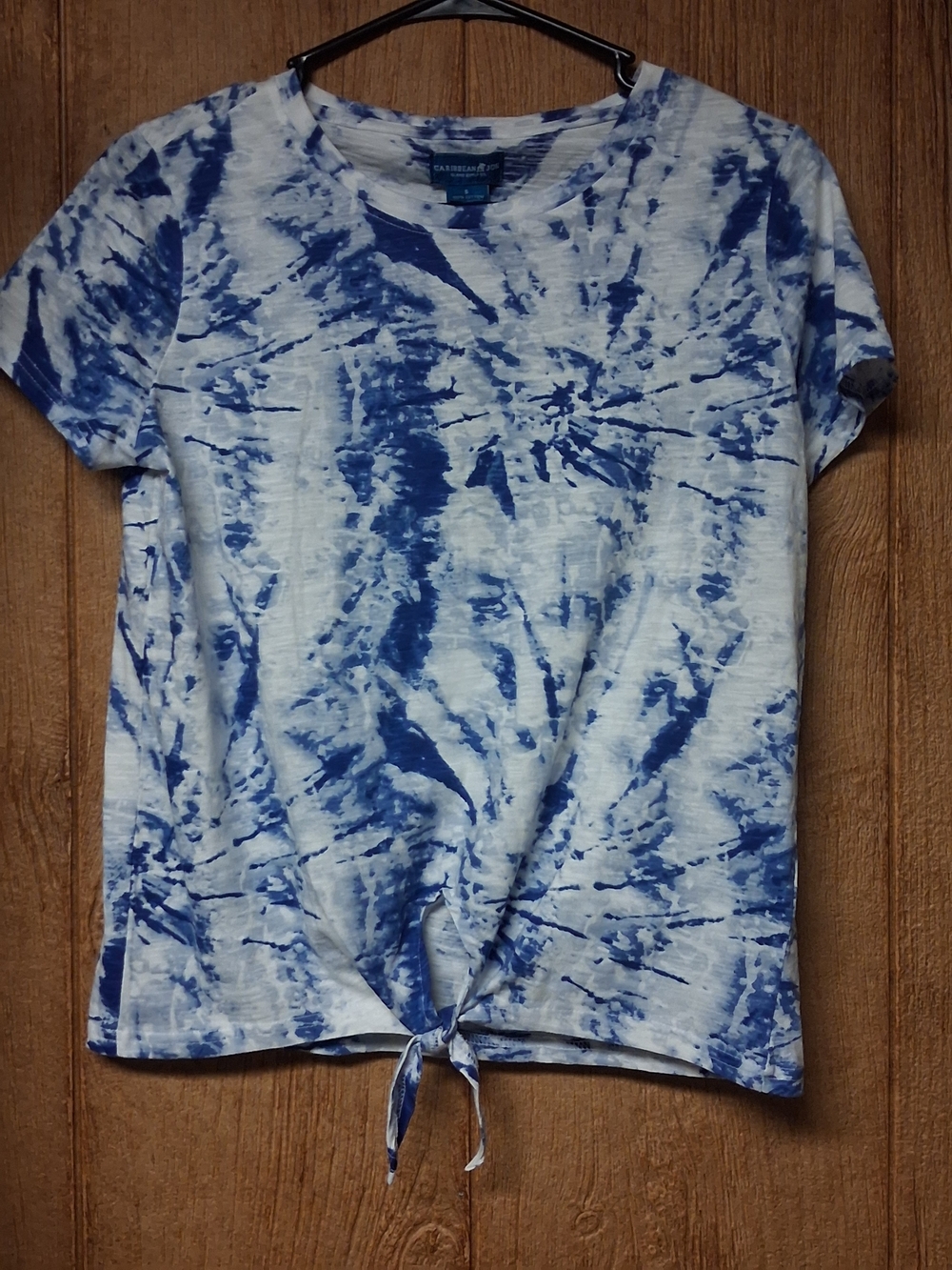 Sonoma Blue Tie-Dye Front-Tie Short Sleeve Top